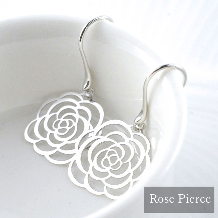 k18 ピアス バラ ホワイトゴールド レディース 薔薇 ローズモチーフ 18k 花 バラモチーフ ゴールド 華奢 シンプル 輝き 18金 母の日 誕生日