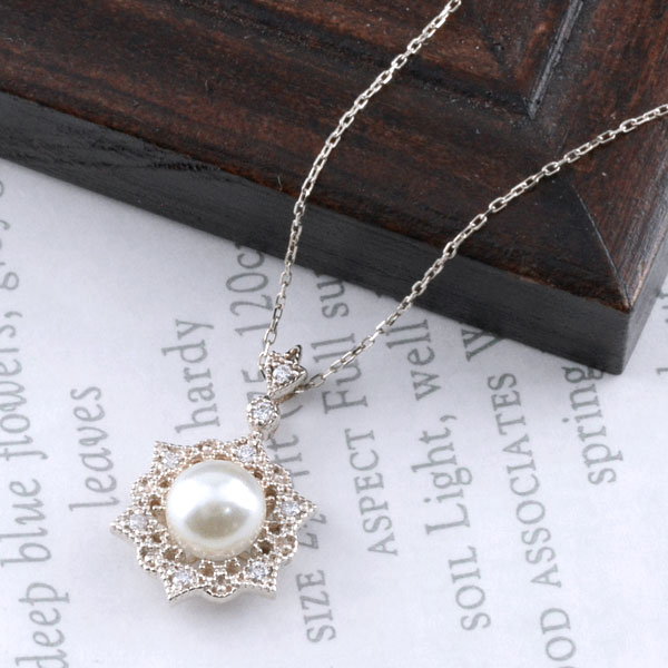 【10%OFFクーポン配布中】 k18 ネックレス ダイヤモンド パール レディース ペンダント ホワイトゴールド ダイヤ 18k 18金 18 pendant 華奢 シンプル 記念 誕生日 スキンジュエリー 母の日 誕生日