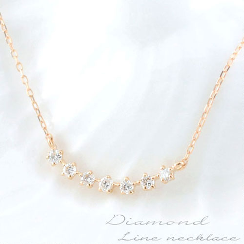 10金 ネックレス ダイヤモンド レディース ペンダント ゴールド ダイヤ 10k k10 pendant 0.1ct 華奢 シンプル 記念 誕生日 ピンクゴールド ライン セブンストーン スキンジュエリー|シエロブルー