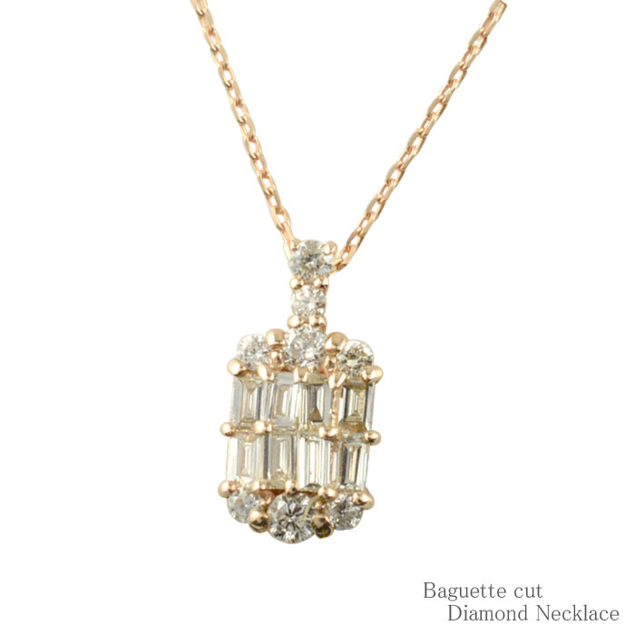ダイヤモンド k18 ネックレス バケットカット ダイヤ レディース バゲット ペンダント ピンクゴールド 18k 18金 pendant 角石 華奢 シンプル 樽型 記念 誕生日 スキンジュエリー 母の日 誕生日