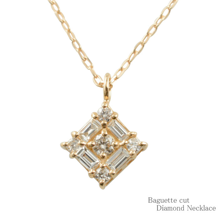 ダイヤモンド k18 ネックレス バケットカット ダイヤ レディース バゲット ペンダント ピンクゴールド 18k 18金 pendant 角石 華奢 シンプル 記念 誕生日 スキンジュエリー|シエロブルー