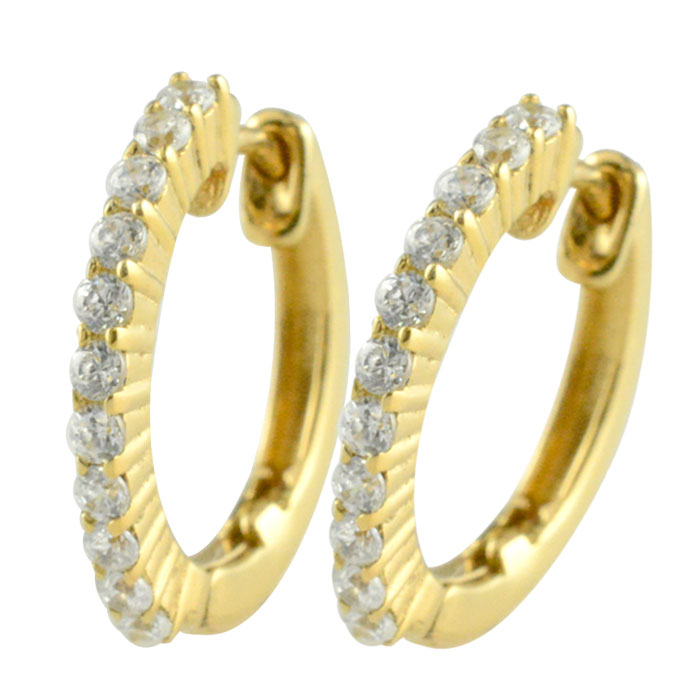 k18 ピアス フープピアス ダイヤモンド イエローゴールド ゴールド 中折れ ハーフエタニティー フープ 18k レディース 天然石 18金｜シエロブルー