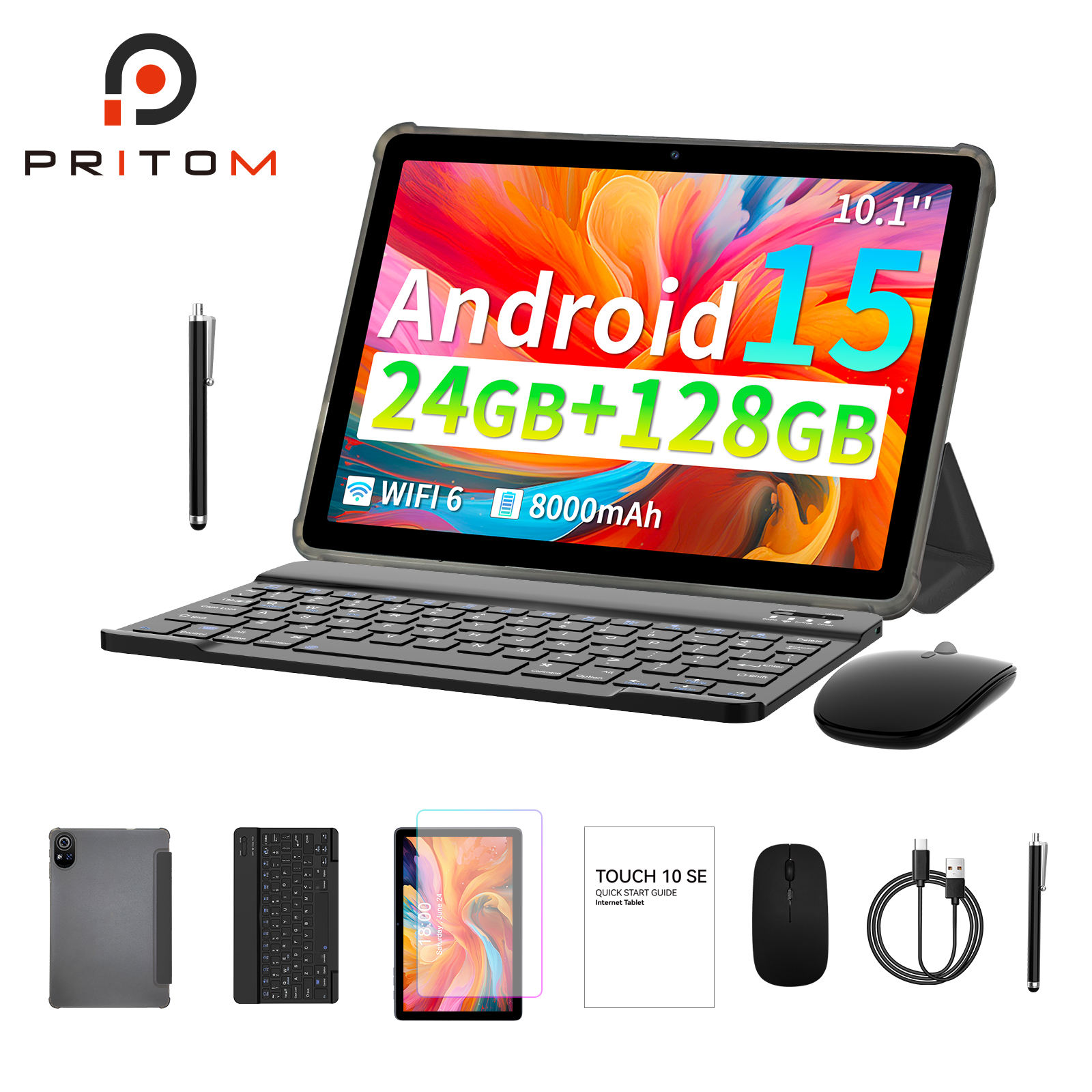 【4.14~4.17まで 10倍尖んがり】経口避妊薬 10in Wi-Fi真似形 24GB+128GB 1280*800 IPS 8000mAh 2.4/5GHz Wi-Fi6  Android15 GMS公認 YouTube注意集中 Webブラウズ 容れもの/二十日鼠仕かける 日本語取りまわし明らかにする書 プリトム PRITOM タブレットPC本体-スマートフォン・タブレット