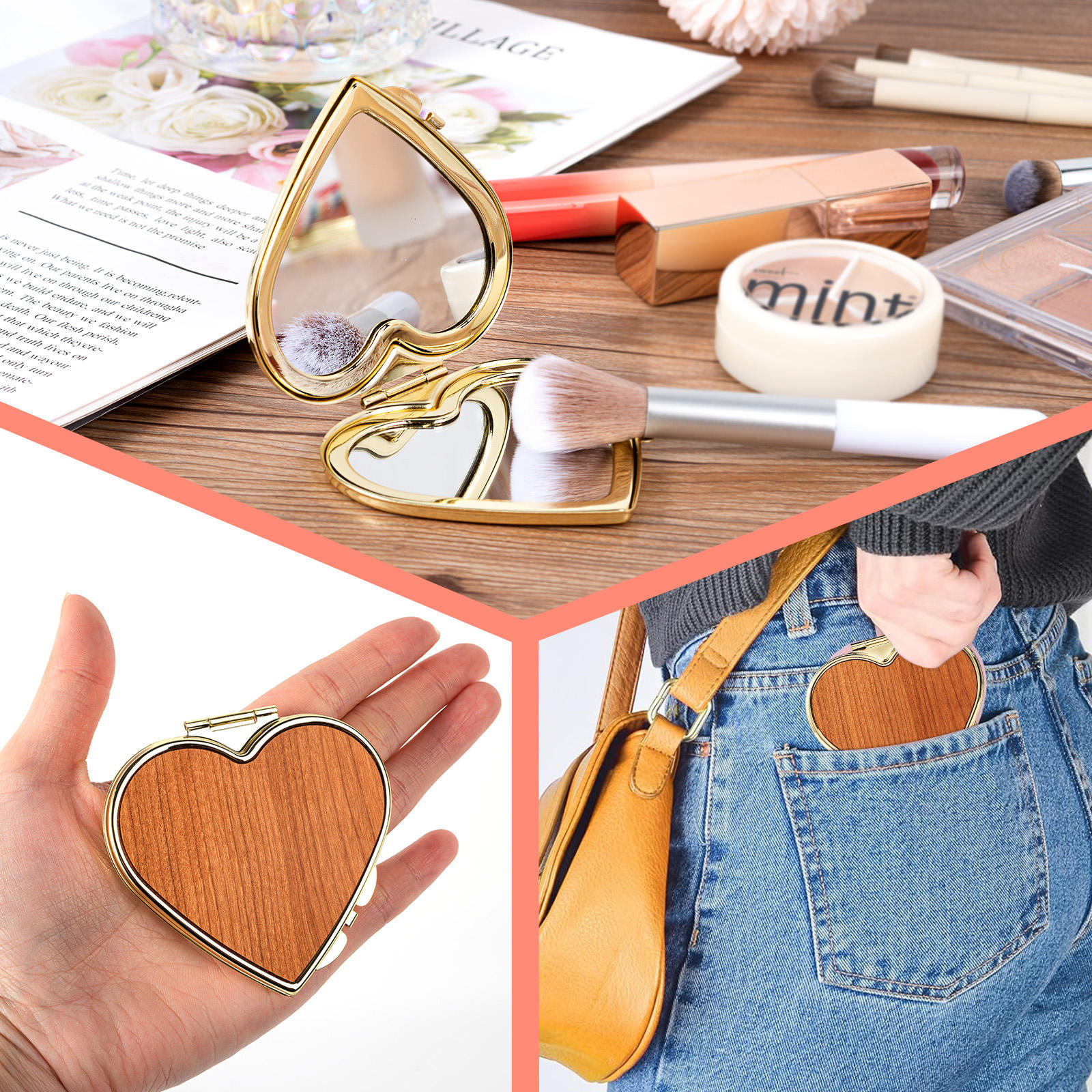 楽天市場】コンパクトミラー レトロフラワー ブルー 手鏡 携帯用ミラー