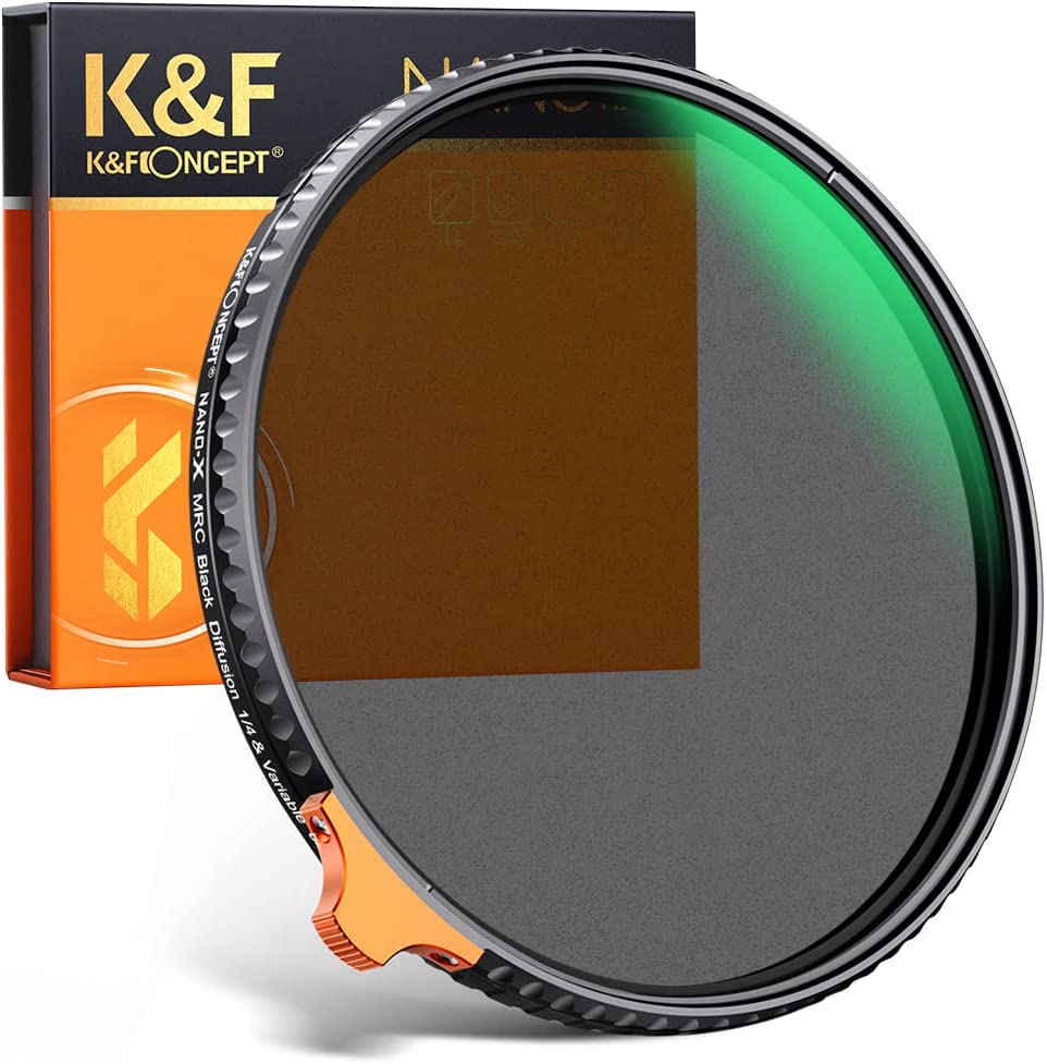 KF Concept 【82mm】 可変NDフィルターND2-ND32+ブラックミスト1/4 多機能一枚二役フィルター  日本製AGC光学ガラス HD超解像力 低い反射率 28層ナノコーティング 撥水防汚キズ防止 減光+ソフト効果 ビデオ/風景撮影/ポートレートのレンズ フィルター Cifecom-shop