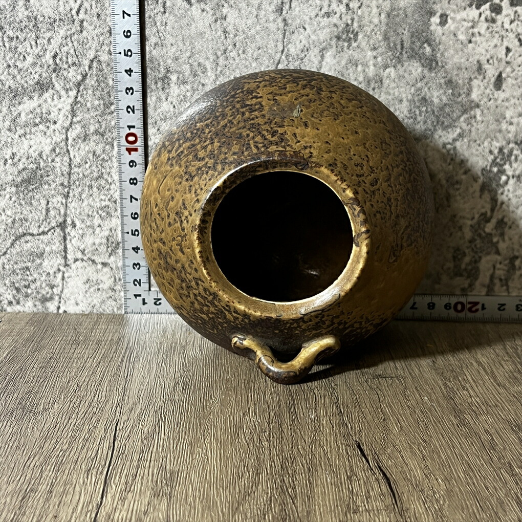 楽天市場】【中古】 水屋瓶 茶系×緑 施釉 陶磁器 水屋甕 茶道具