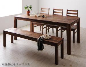 【上品家具】 ダイニングセット（テーブル&ベンチ チェア） 総無垢材ダイニング 6人 5点セット(テーブル+チェア3脚+ベンチ1脚) ウォールナット 板座 W180