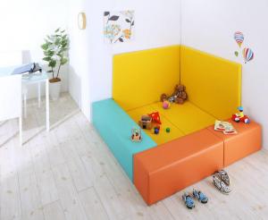 【上品家具】 プレイマット タイルカーペット 法人様必見。子供に安全安心のコーナー型キッズプレイマット 7点セット フロアマット2枚+スツール3枚+壁面マット2枚 155×155