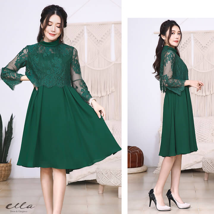 楽天市場 パーティードレス 結婚式 ワンピース 代 30代 ドレス ミディアム 膝丈 エレガント Aライン フォーマル レディース 二次会 謝恩会 同窓会 レース ブラック 黒 グレーブルー グリーン 緑 ネイビー 紺 ワインレッド 袖あり Yctr006 7号 9号 11号 Cinderella