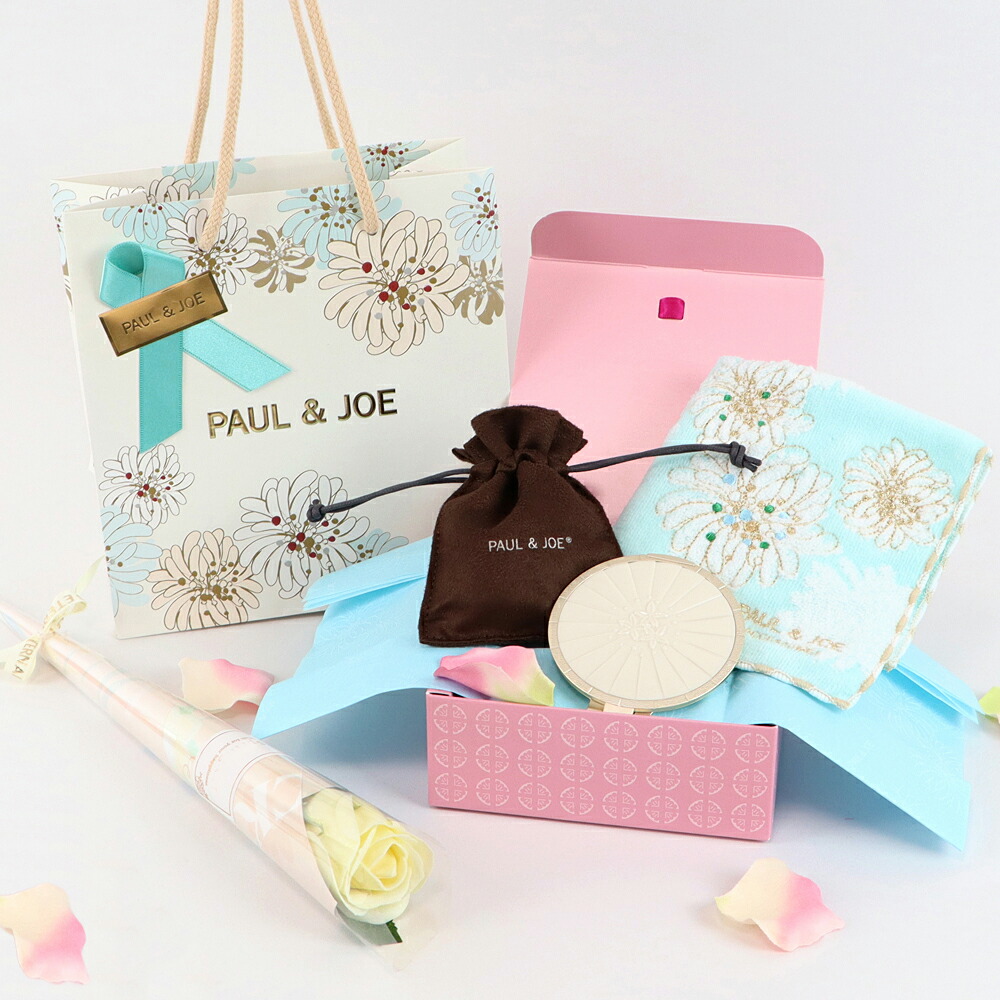 【 14時〆 土日も出荷】 PAUL & JOE BEAUTE(ポール ＆ ジョー ボーテ) 【パリジェンヌ ギフトセット B】ハンドタオル ＋ 鏡 ＋ ソープフラワーブーケ (ラッピング済)【季節のソープフラワーブーケ】