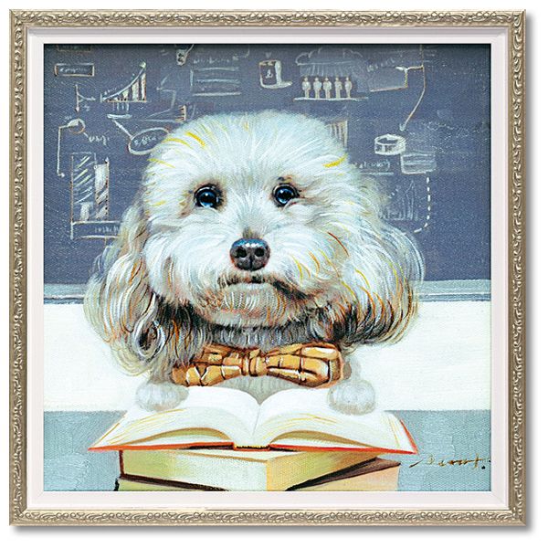 【ポイント10倍 & クーポン！】動物画 オイルペイントアート ドッグティーチャー Sサイズ いぬ 雑貨 油絵 額装品 インテリア グッズ 通販 取寄品 シネマコレクション