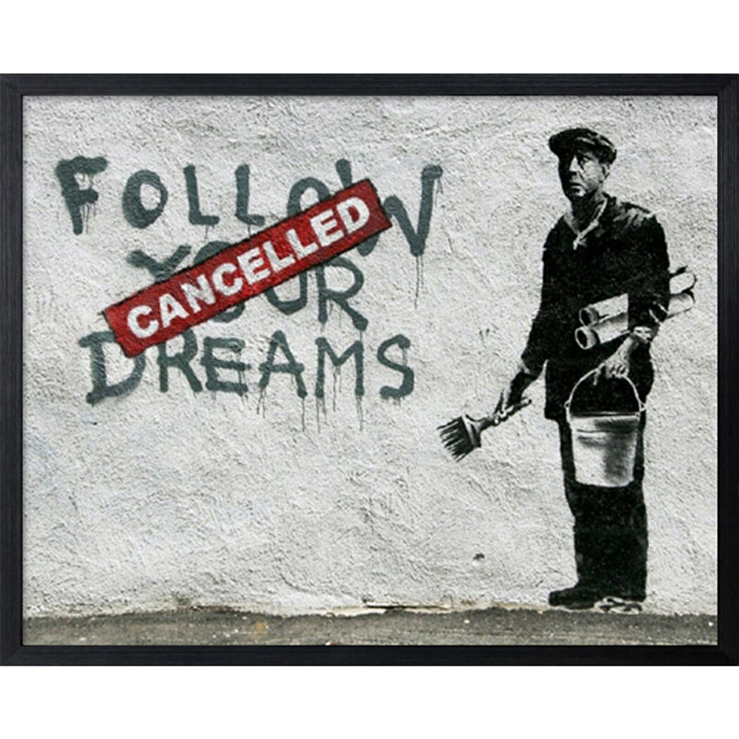 【最大1000円OFFクーポン！】送料無料 Banksy アートフレーム バンクシー Follow Your Dreams IBA-61739 53x43x3.2cm 額付きインテリア 取寄品｜キャラクターのシネマコレクション