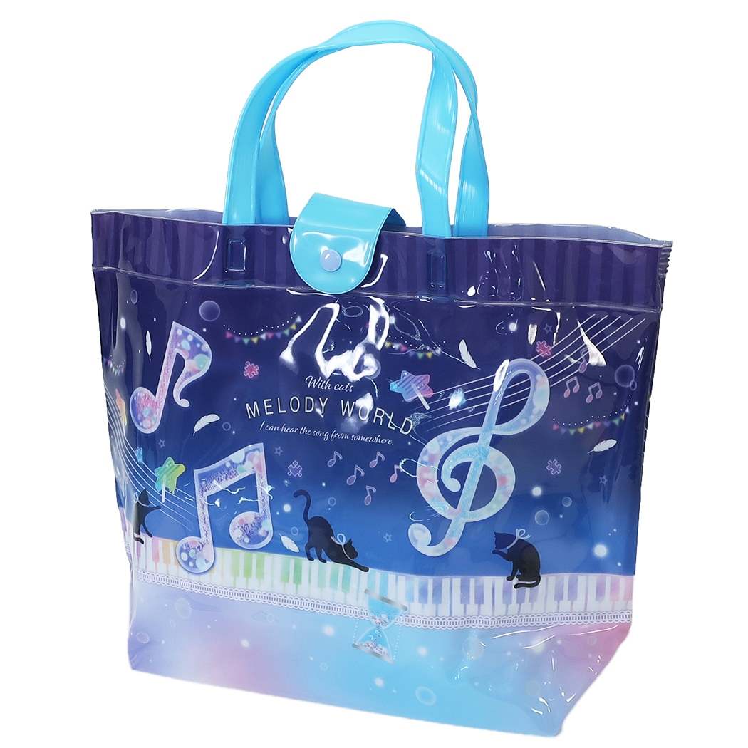 楽天市場 プールバッグ バケット型 ビニール トート ネコ音符 粧美堂 ビーチバッグ 女の子向け グッズ シネマコレクション キャラクターのシネマコレクション