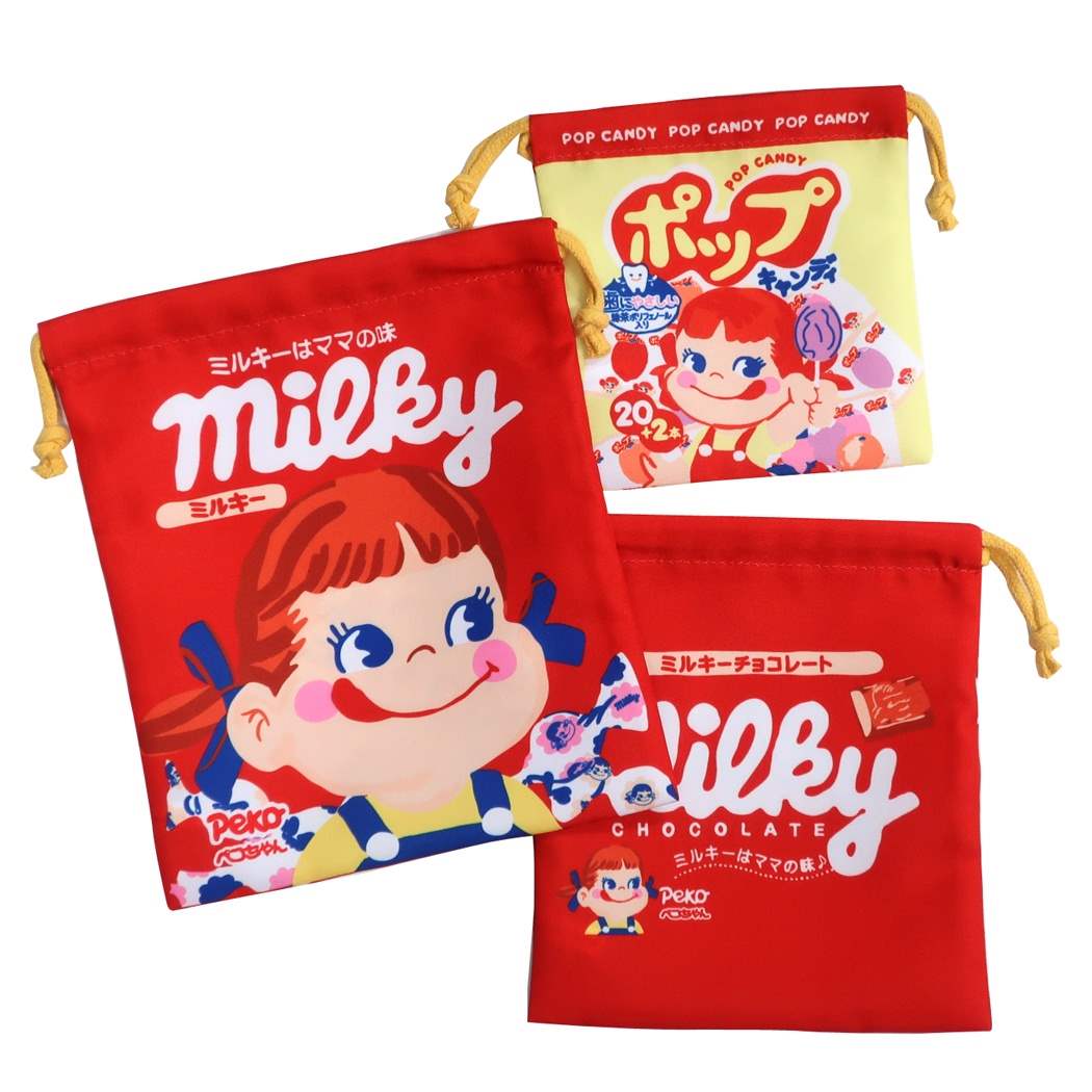 楽天市場 ペコちゃん 巾着袋 きんちゃく 3pセット お菓子 不二家 マリモクラフト 新入学準備 キャラクター グッズ メール便可 シネマコレクション キャラクターのシネマコレクション