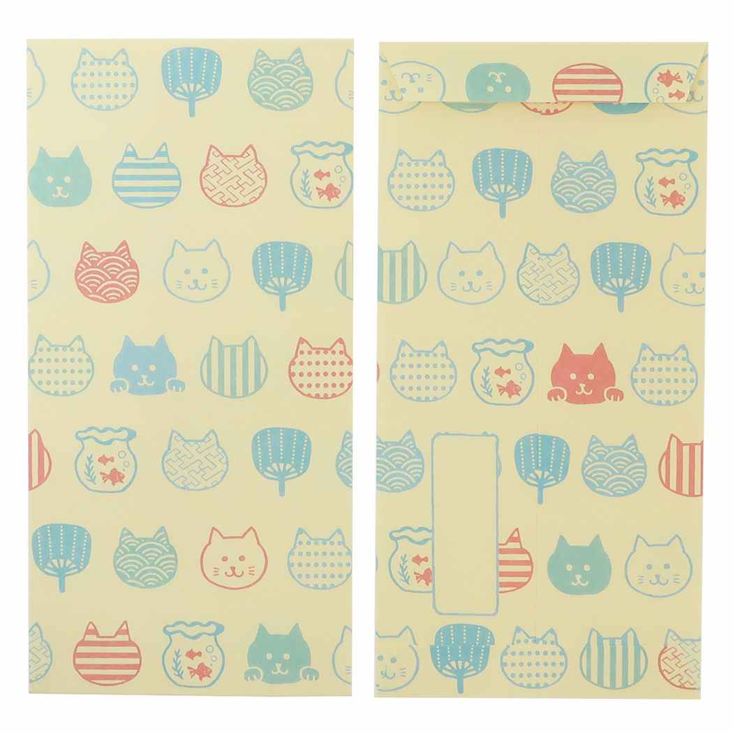 市場 ポチ袋 封シール付き ぽち袋 夏柄 ねこ4 3枚セット 大 伊予和紙ふわり フロンティア 大人可愛い