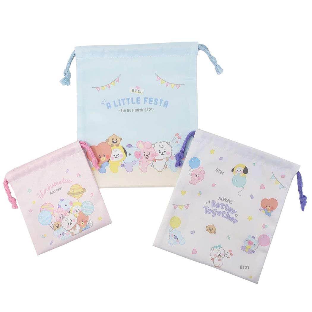 市場 BT21 LINE 3点セット FESTA カミオジャパン 巾着袋 LITTLE 小物入れ FRIENDS きんちゃくポーチ