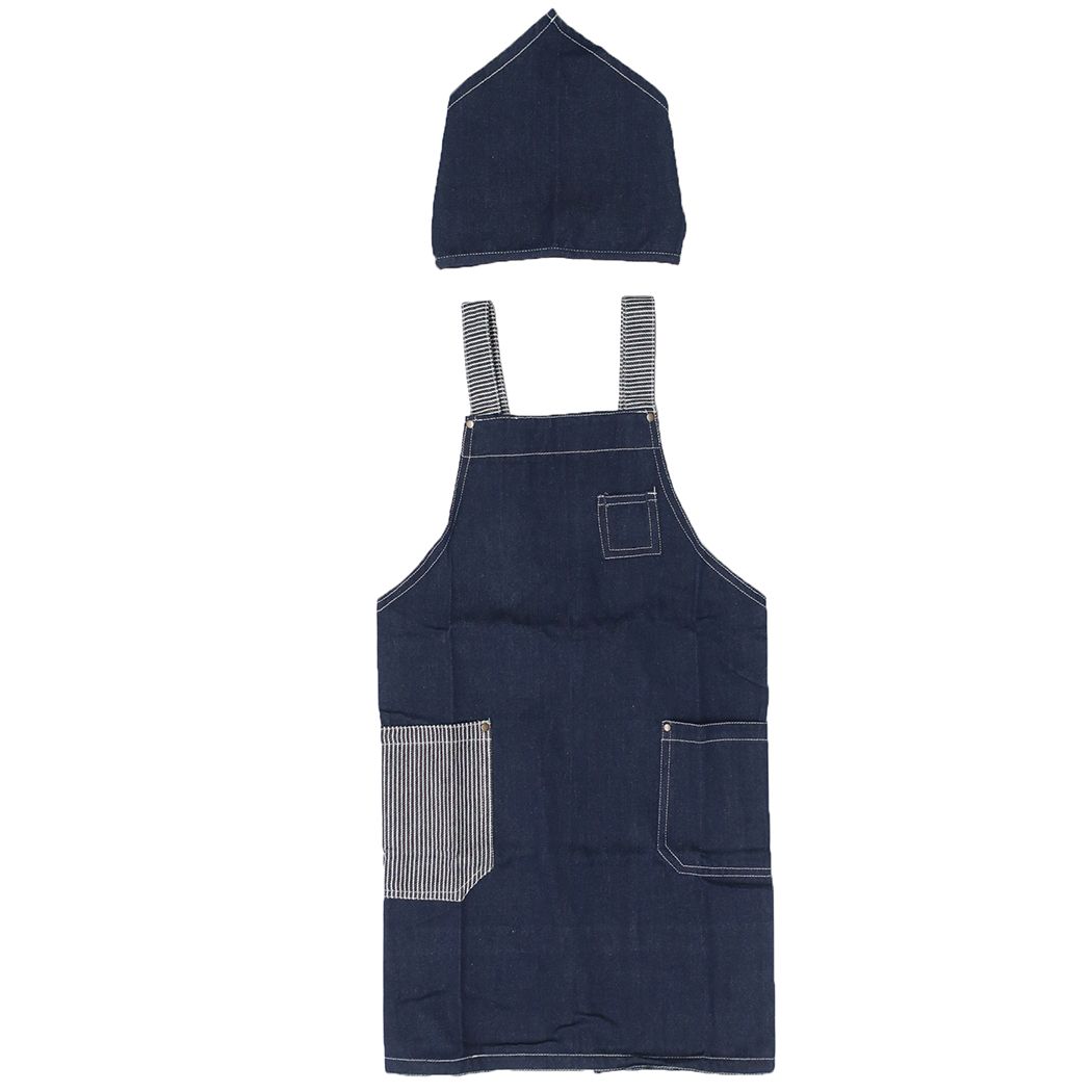 キッズエプロン＆三角巾 L デニムスタイル ネイビー エプロンセット
