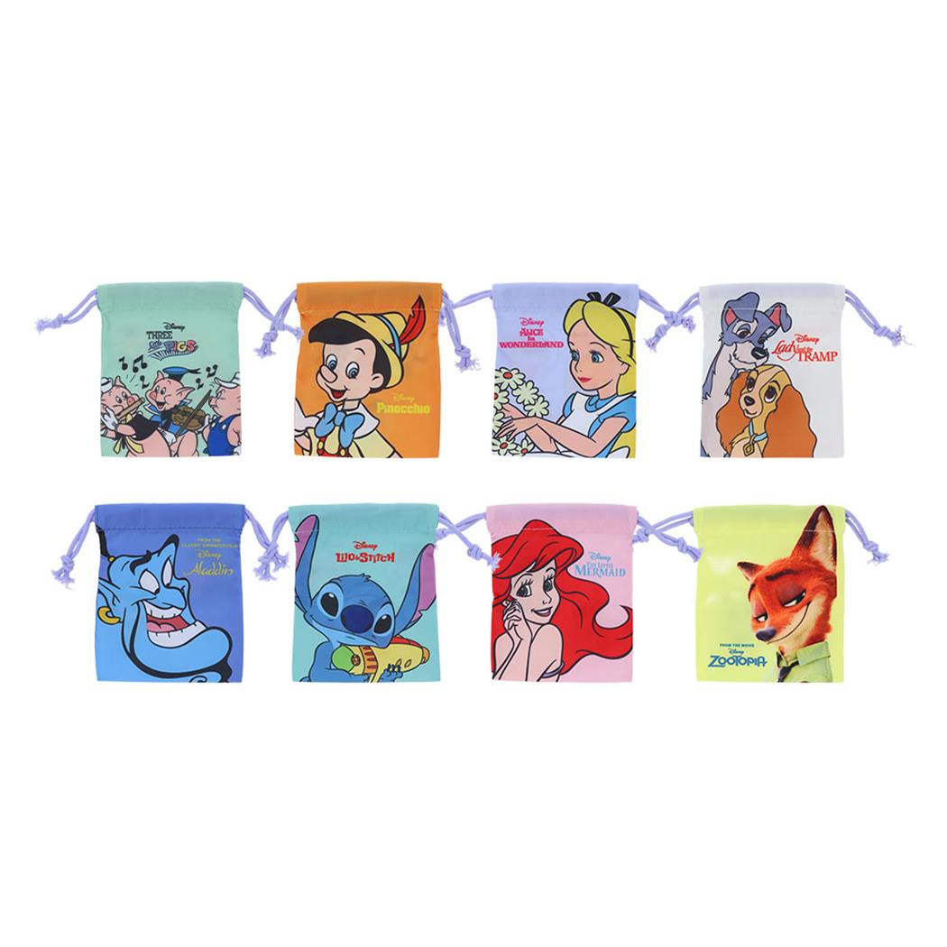 【ポイント10倍 & クーポン！】ディズニーキャラクター 巾着袋 ミニ巾着 全8種 8個入セット DC相関図 サンスター文具 コレクション雑貨 まとめ買い キャラクター グッズ シネマコレクション