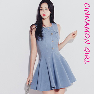 【全3色】フレアミニワンピース　アイボリー ブルー ピンク　S/M/L【pos-n879op】( vdh )(240709)シナモンガール Cinnamon Girl 超ミニ マイクロミニ 韓国 胸元 セクシー cinnamongirl レディース