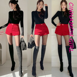 【全4色】シンプルショートパンツ　ホワイト レッド ブラウン ブラック S/M/L【short-1217ypt】( lam )(250121)シナモンガール Cinnamon Girl 超ミニ マイクロミニ 韓国 胸元 セクシー cinnamongirl レディース