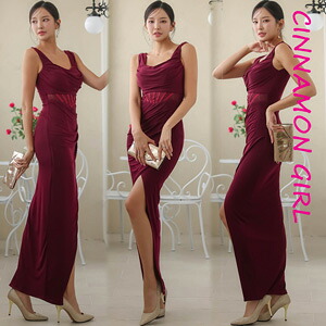 【全2色】ドレープロングドレス ロングワンピース バーガンディー ネイビー S/M/L【drape-y122704lux】( mja )(250221)シナモンガール Cinnamon Girl 超ミニ マイクロミニ 韓国 胸元 セクシー cinnamongirl レディース