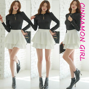 【全2色】フリルマイクロミニスカート　アイボリー ブラック　S/M【frill-y030401sk】( mja )(250311)シナモンガール Cinnamon Girl 超ミニ マイクロミニ 韓国 胸元 セクシー cinnamongirl レディース