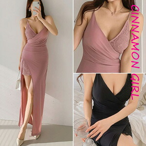 【全2色】スリットロングドレス ロングワンピース ピンク ブラック S/M/L【slit-n25031202lux】( mja )(250423)シナモンガール Cinnamon Girl 超ミニ マイクロミニ 韓国 胸元 セクシー cinnamongirl レディース 15,048円