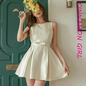 【全3色】リボンプリーツミニワンピース　ベージュ ピンク ブラック S/M/L【ribbon-j25042527lux】( mja )(250605)シナモンガール Cinnamon Girl 超ミニ マイクロミニ 韓国 胸元 セクシー cinnamongirl レディース