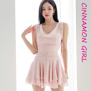 【全3色】シャーリングミニワンピース　アイボリー ピンク ブラック S/M/L【250728op1】(nani)(250728)シナモンガール Cinnamon Girl 超ミニ マイクロミニ 韓国 胸元 セクシー cinnamongirl レディース