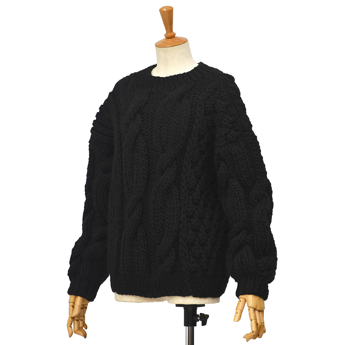 【50％OFF】【sizeXS】MIRSTORES【ミストアズ】ケーブルクルーネックニット 48121003 BLACK ウール ブラック