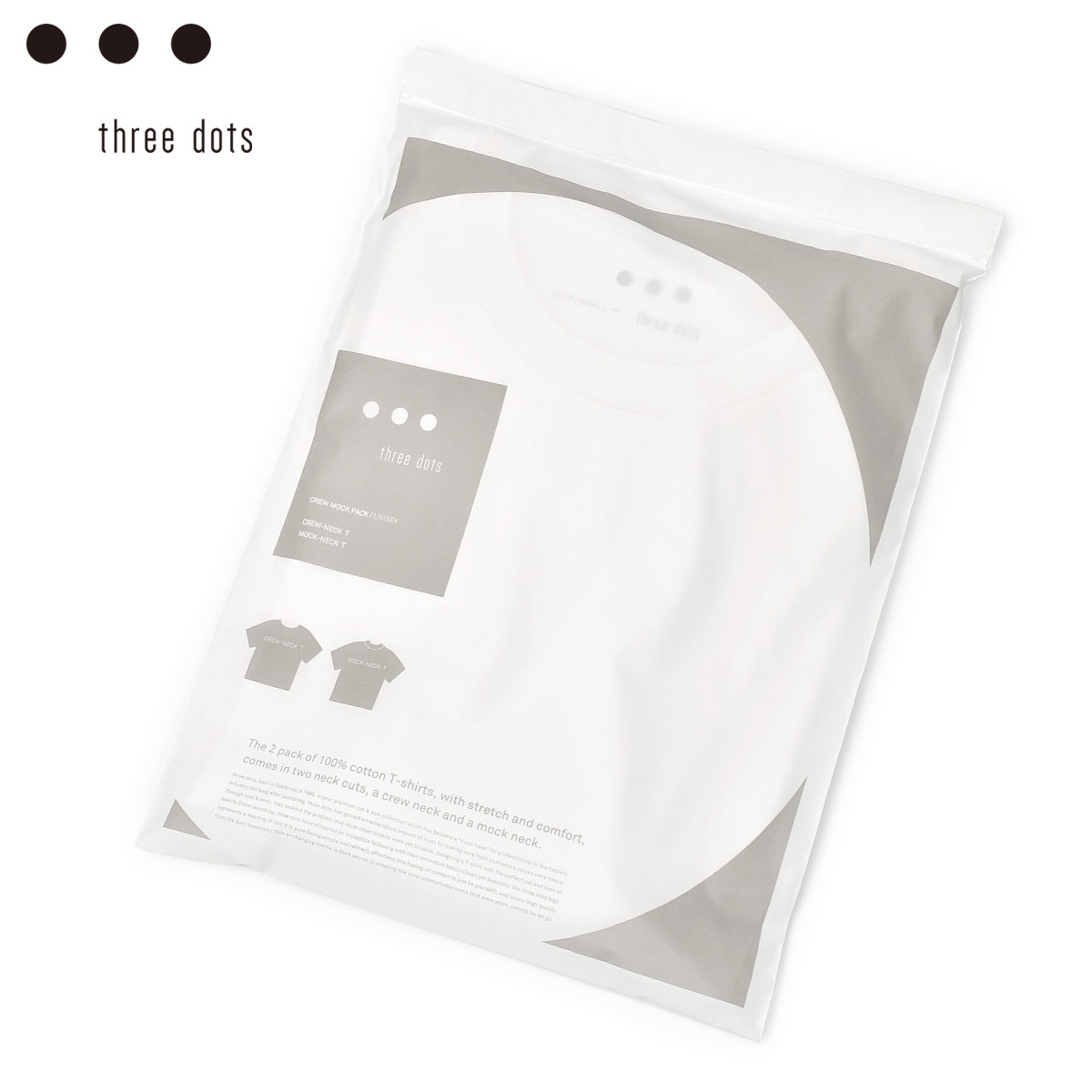 【最大3,000円オフクーポン】three dots【スリードッツ】2パックTシャツ PCT100Y 2PACK TEE クルーネック/モックネック 001 WHITE コットン ホワイト｜Cinq essentiel