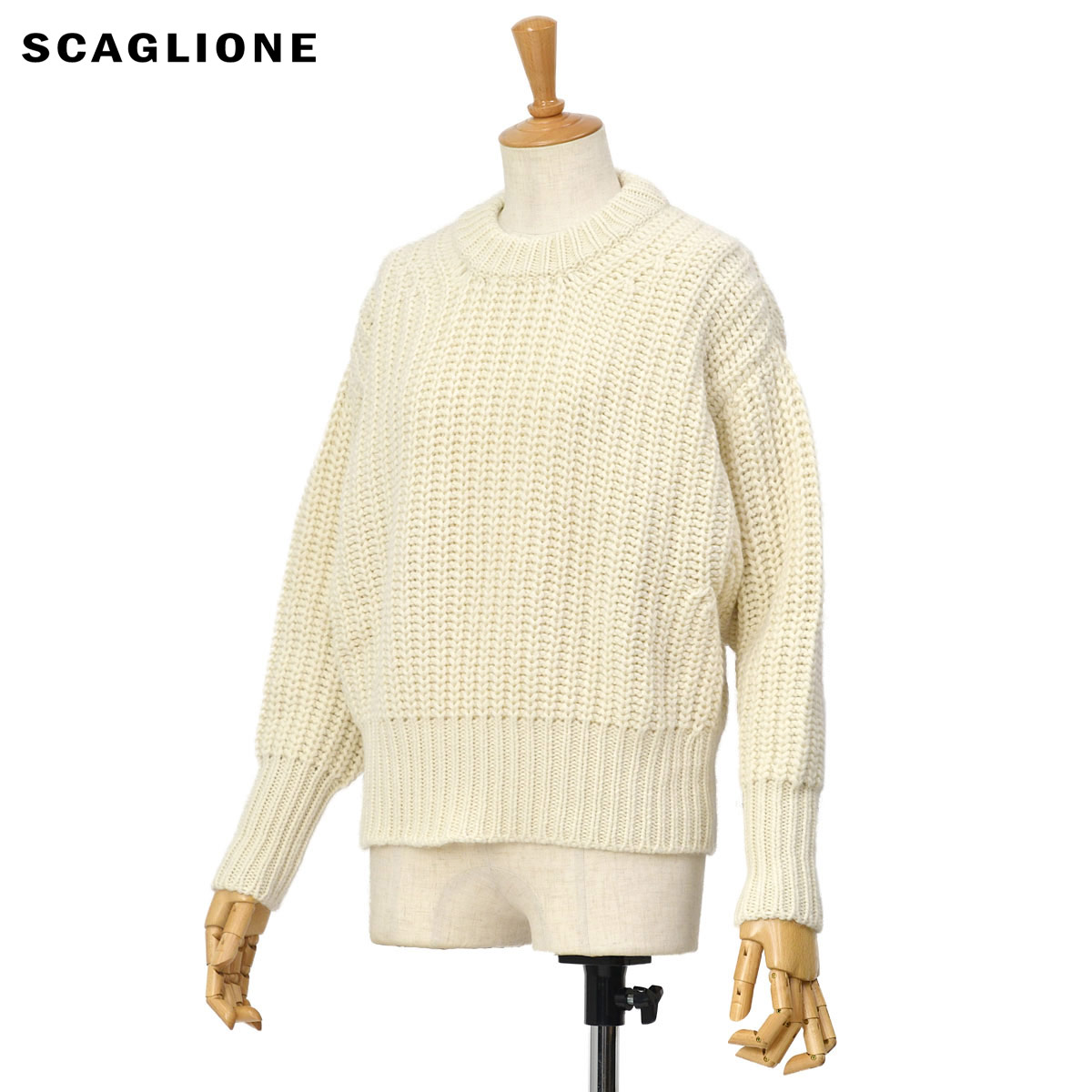 【50％OFF】【sizeS】SCAGLIONE【スカリオーネ】クルーネックニット DHW061 101 MILK アルパカ ナイロン ホワイト