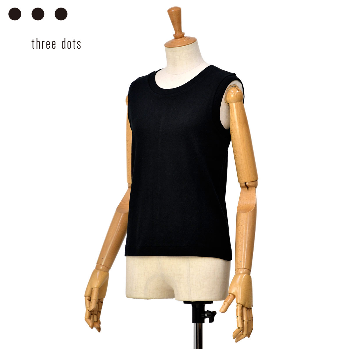 【最大3,000円オフクーポン】three dots【スリードッツ】ノースリーブカットソー AE0002Y 019 BLACK コットン ブラック｜Cinq essentiel