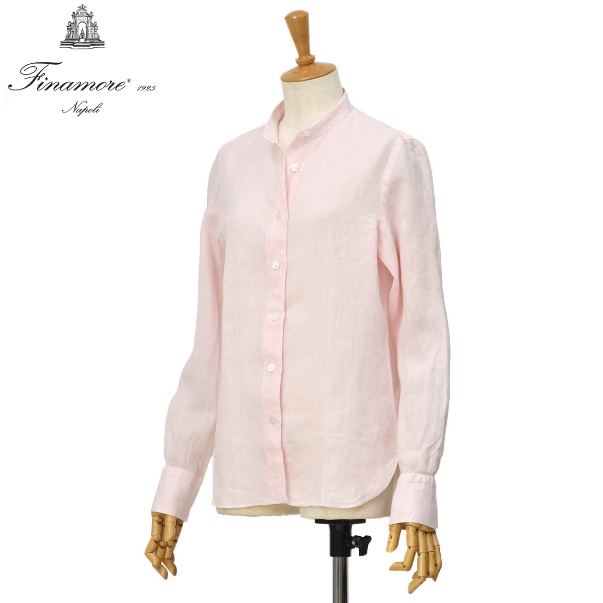 【決算大感謝SALE】Finamore【フィナモレ】リネンバンドカラーシャツ 046117 C0649 05 ZOE PENNY リネン ピンク｜Cinq essentiel 25,641円