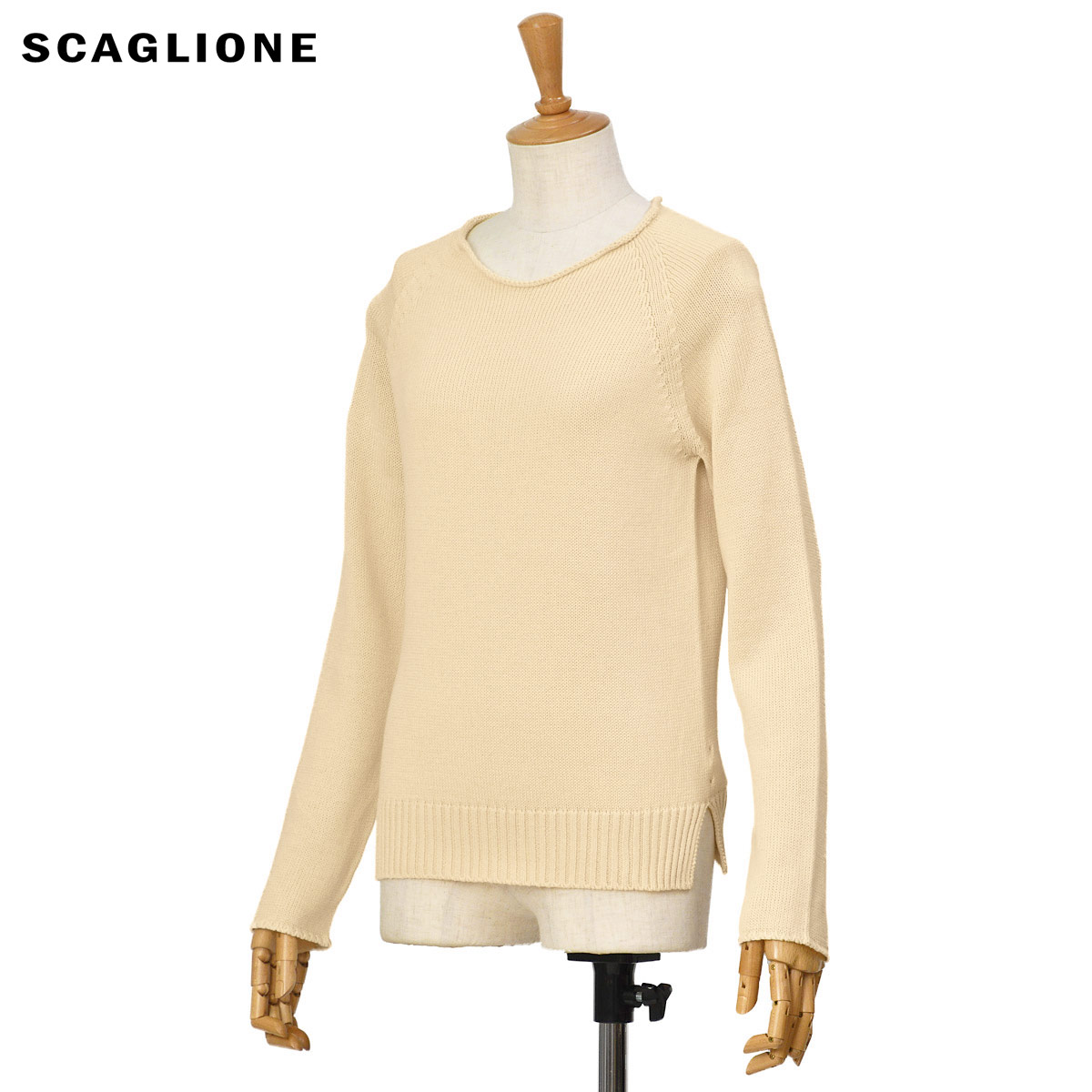 【最大5,000円オフクーポン】SCAGLIONE【スカリオーネ】ボートネックニット DEC074 108 AMIDO コットン クリームイエロー