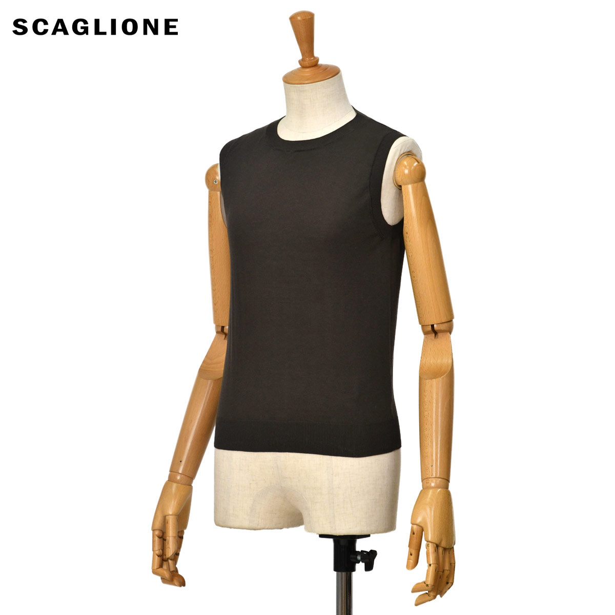 SCAGLIONE【スカリオーネ】ノースリーブニット DPC079 250 CHOCO コットン ブラウン