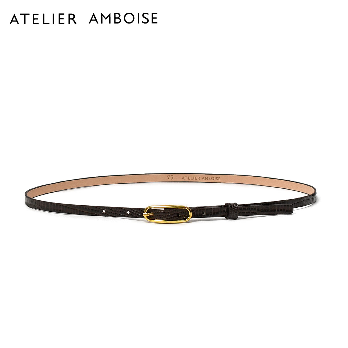 【4/14(火)20:00~ 最大5,000円オフクーポン】ATELIER AMBOISE【アトリエ アンボワーズ】型押し細レザーベルト DA2726 TEJUS T.MORO ダークブラウン