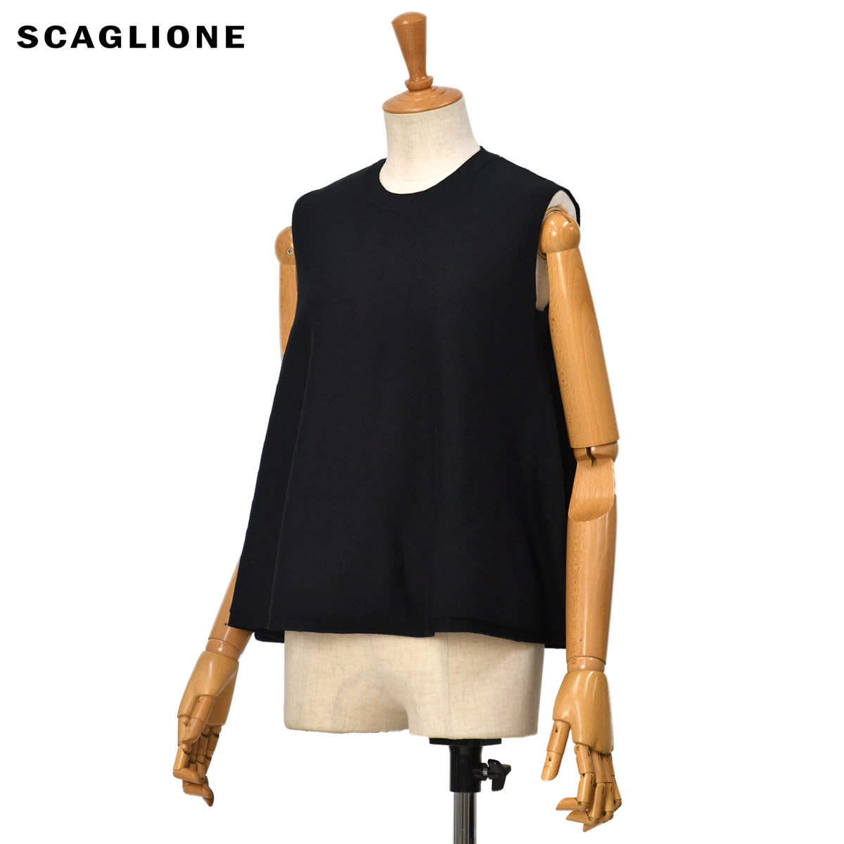 【最大5,000円オフクーポン】SCAGLIONE【スカリオーネ】ノースリーブペプラムニット DSC061 001 BLACK コットン ブラック