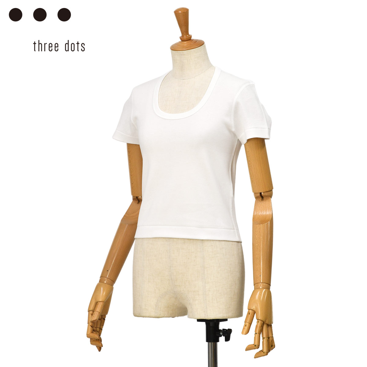 three dots【スリードッツ】スクープネック半袖Tシャツ CROPPED JESSICA AG1S0001Y 001 WHITE コットン ホワイト