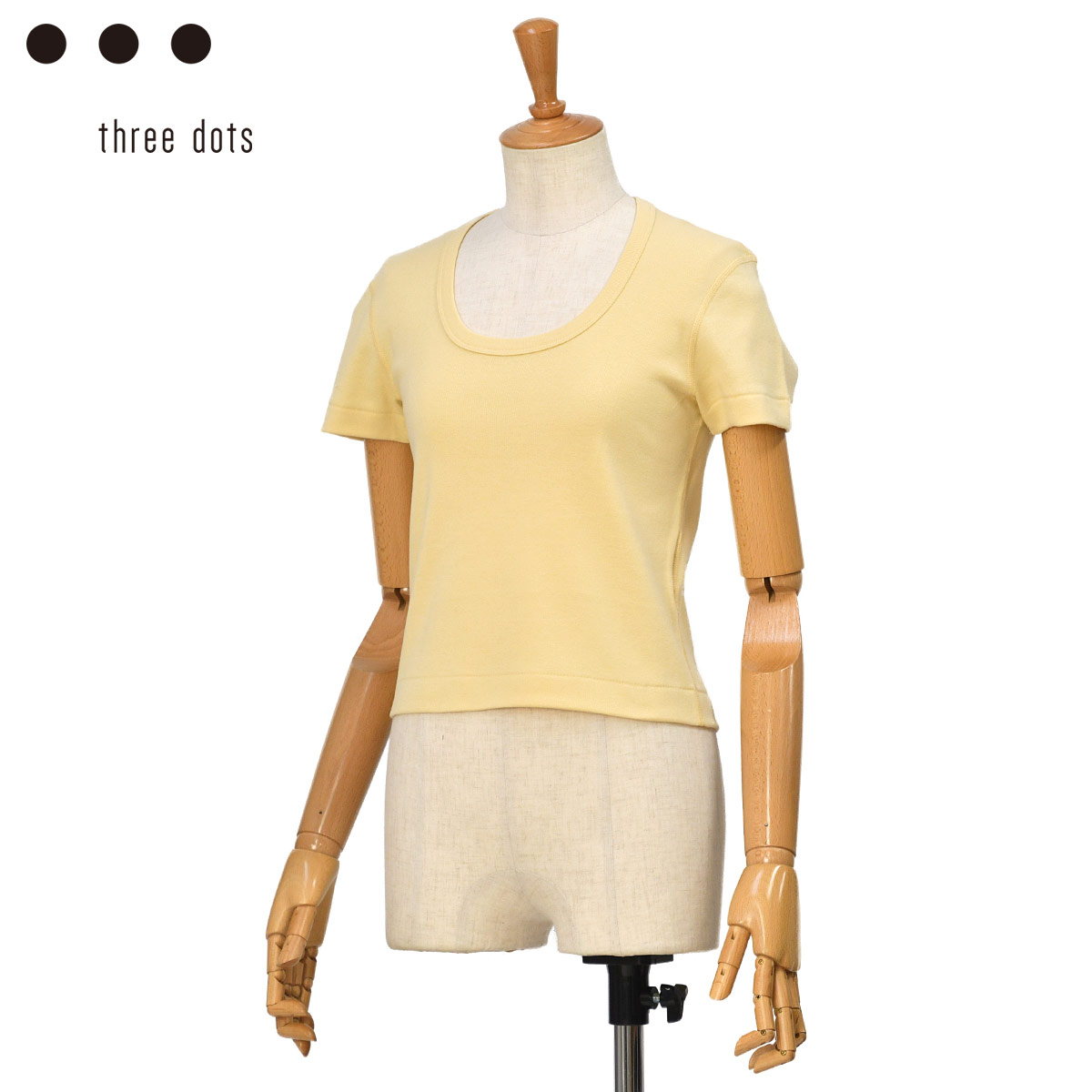 three dots【スリードッツ】スクープネック半袖Tシャツ CROPPED JESSICA AG1S0001Y 535 BUTTER CREAM コットン バタークリーム