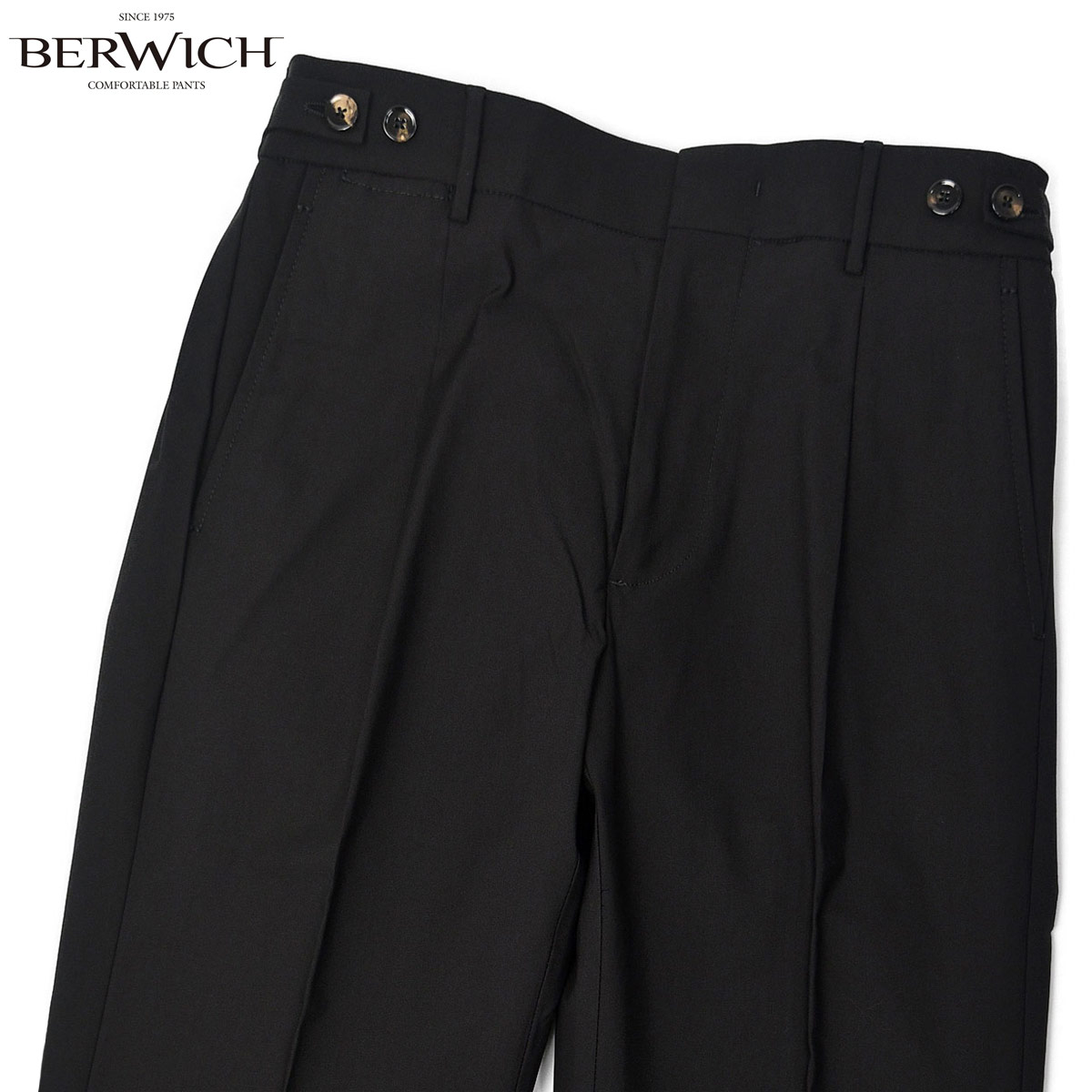 BERWICH【ベルウィッチ】ワンプリーツパンツ BERTO TECH01 BLACK コットンナイロンストレッチ ブラック
