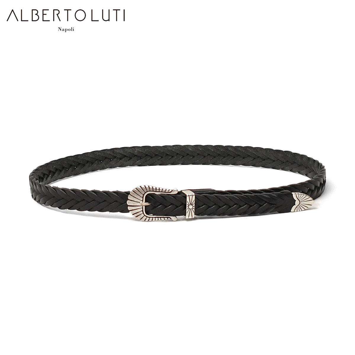 【最大5,000円オフクーポン】ALBERTO LUTI【アルベルト ルティ】レザーメッシュウエスタンベルト NERO レザー ブラック