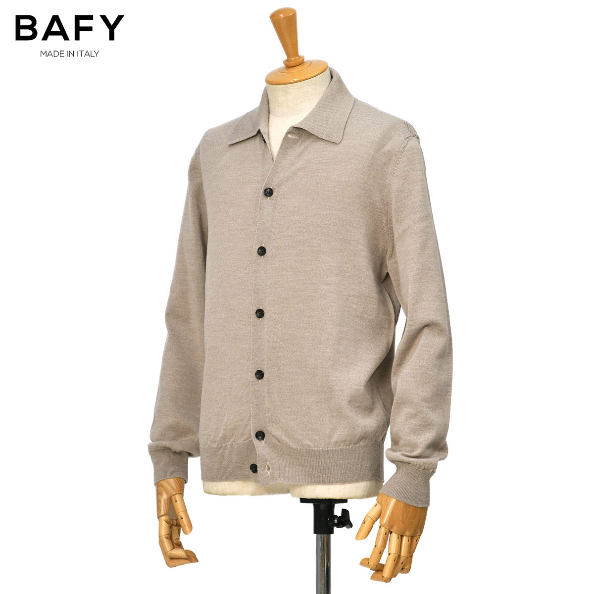 【4/14(火)20:00~ 最大5,000円オフクーポン】BAFY【バフィー】襟付きカーディガン 14G 46105 43471 ウール グレージュ