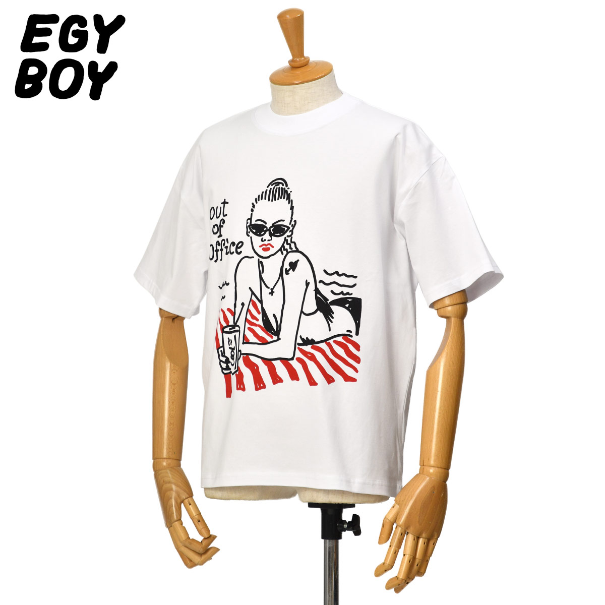 【最大5,000円オフクーポン】EGYBOY【エギーボーイ】クルーネックカットソー EGB32A out of office コットン ホワイト