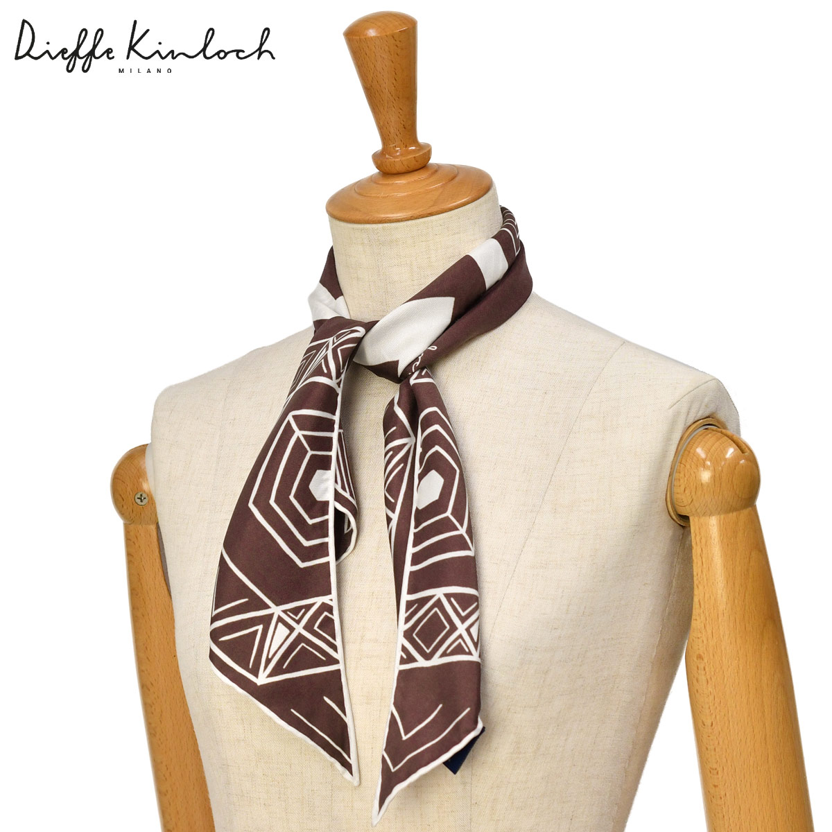 【最大5,000円オフクーポン】Dieffe Kinloch【ディエッフェ・キンロック】スカーフ トライアングル TATOO AMAZON トライバル柄 シルク ブラウン