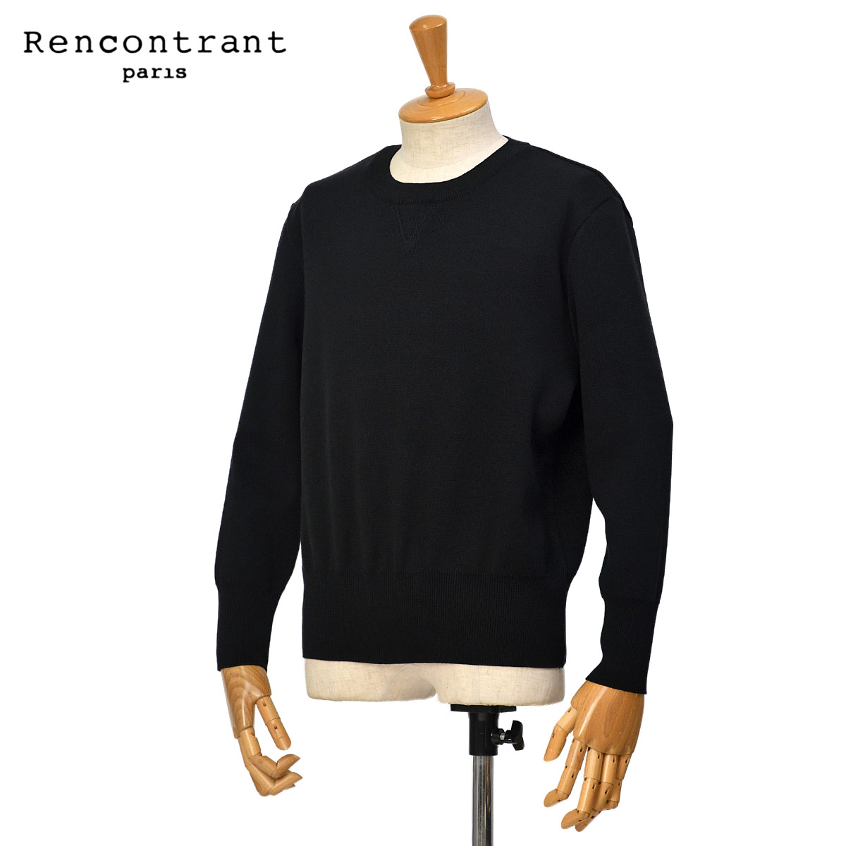 【最大5,000円オフクーポン】RENCONTRANT【レンコントラント】スウェット調クルーネックニット 12G 10124 BLACK コットンシルク ブラック