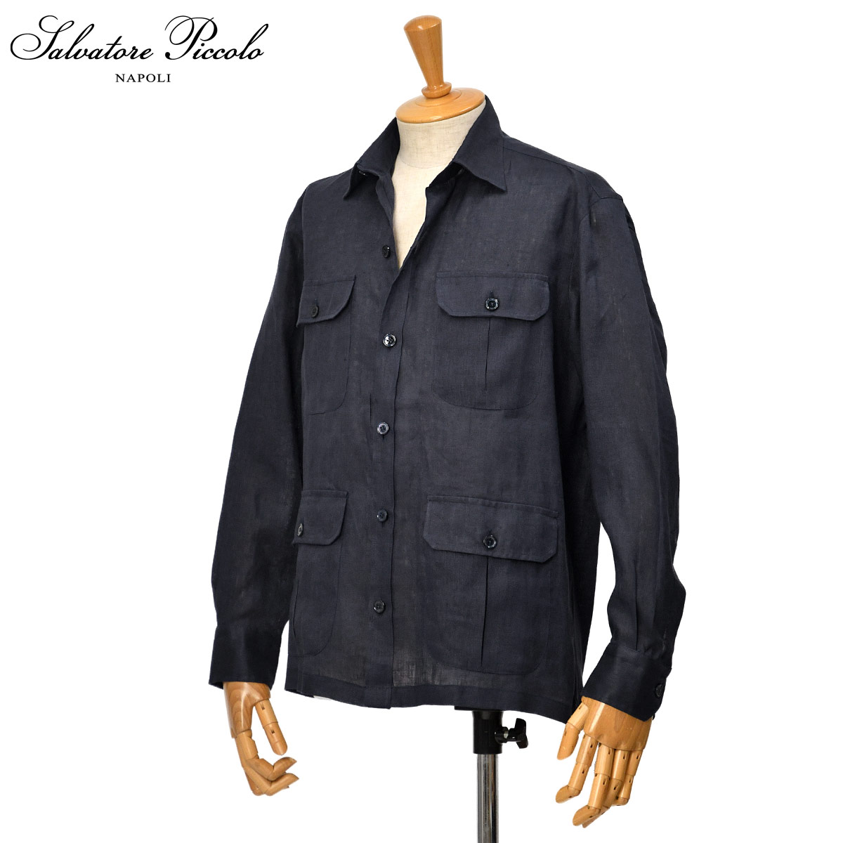 【最大3,000円オフクーポン】Salvatore Piccolo【サルバトーレ ピッコロ】サファリシャツジャケット MANFREDI OR149 リネン ネイビー｜Cinq essentiel