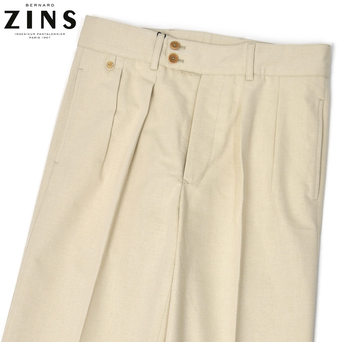 【最大3,000円オフクーポン】BERNARD ZINS【ベルナール ザンス】ツープリーツパンツ TOURVILLE GURKA 58088 フレンチツイル コットンポリエステル ライトベージュ|Cinq essentiel