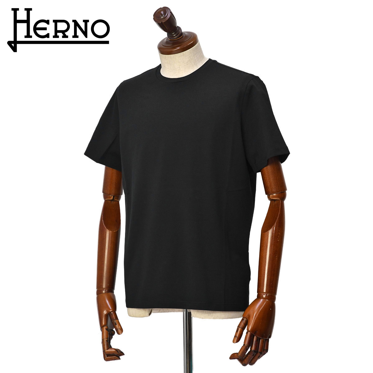 【FINAL SALE】HERNO【ヘルノ】クルーネックカットソー JG000174U-52003 9300 コットンストレッチ ジャージー ブラック｜ＣＩＮＱＵＥ　ＣＬＡＳＳＩＣＯ