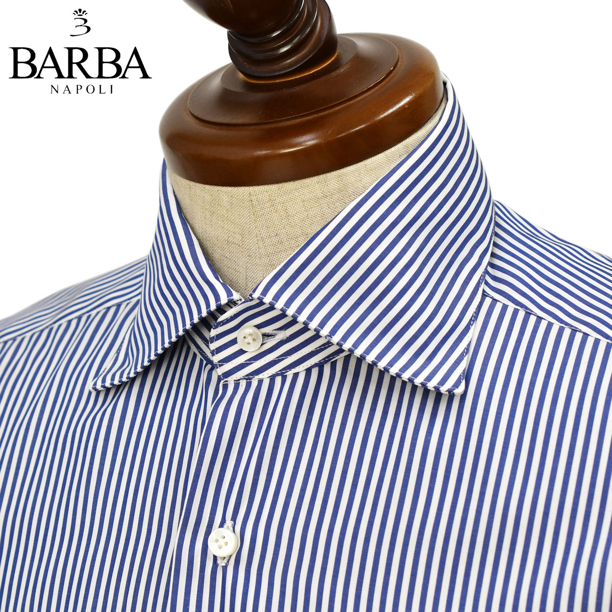 【最大3,000円オフクーポン】BARBA【バルバ】セミワイドカラーシャツ DENDY 44055 3 コットン ツイル ロンドンストライプ ネイビー&times;ホワイト｜ＣＩＮＱＵＥ　ＣＬＡＳＳＩＣＯ